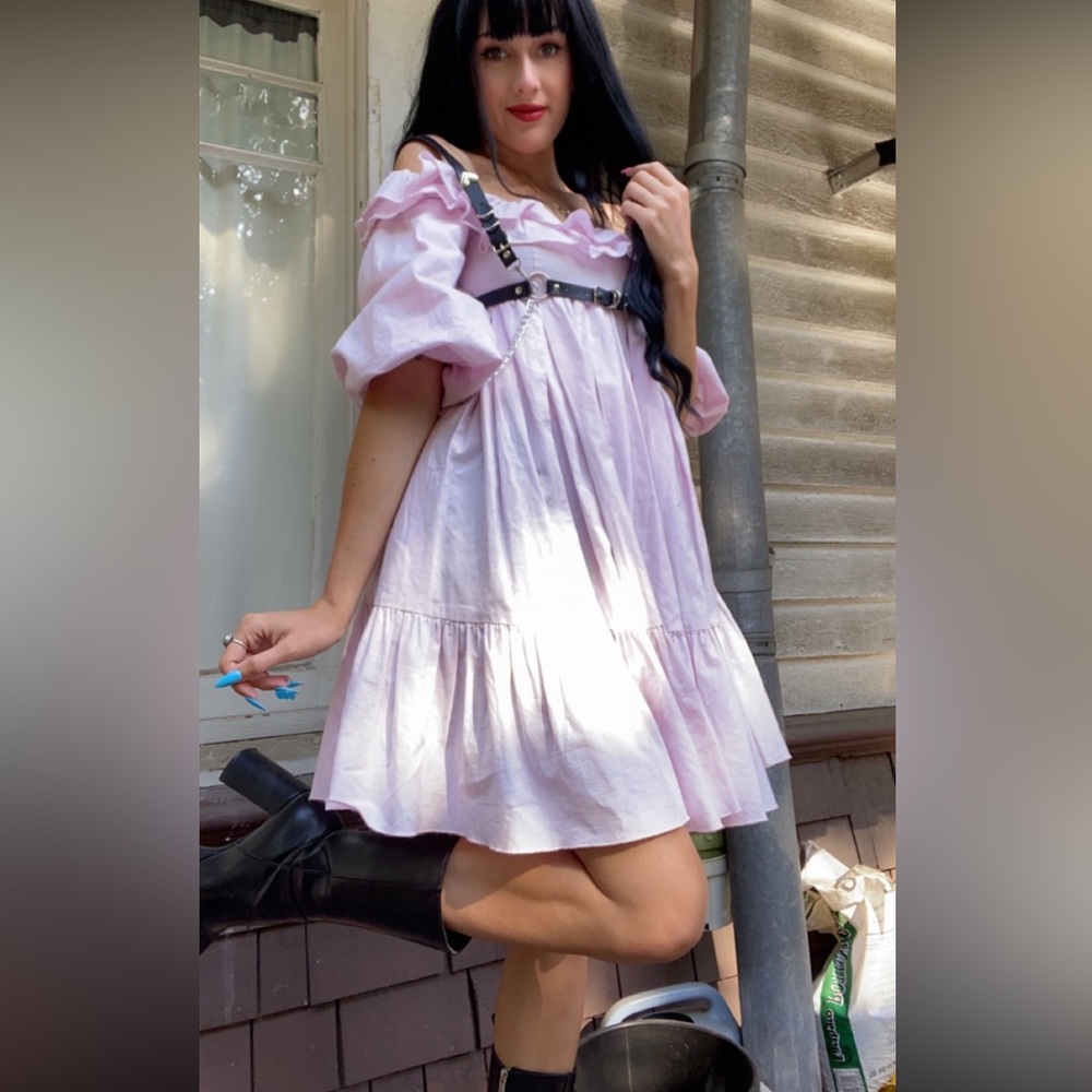 Selkie Pink fairycore/cottagecore puff dress